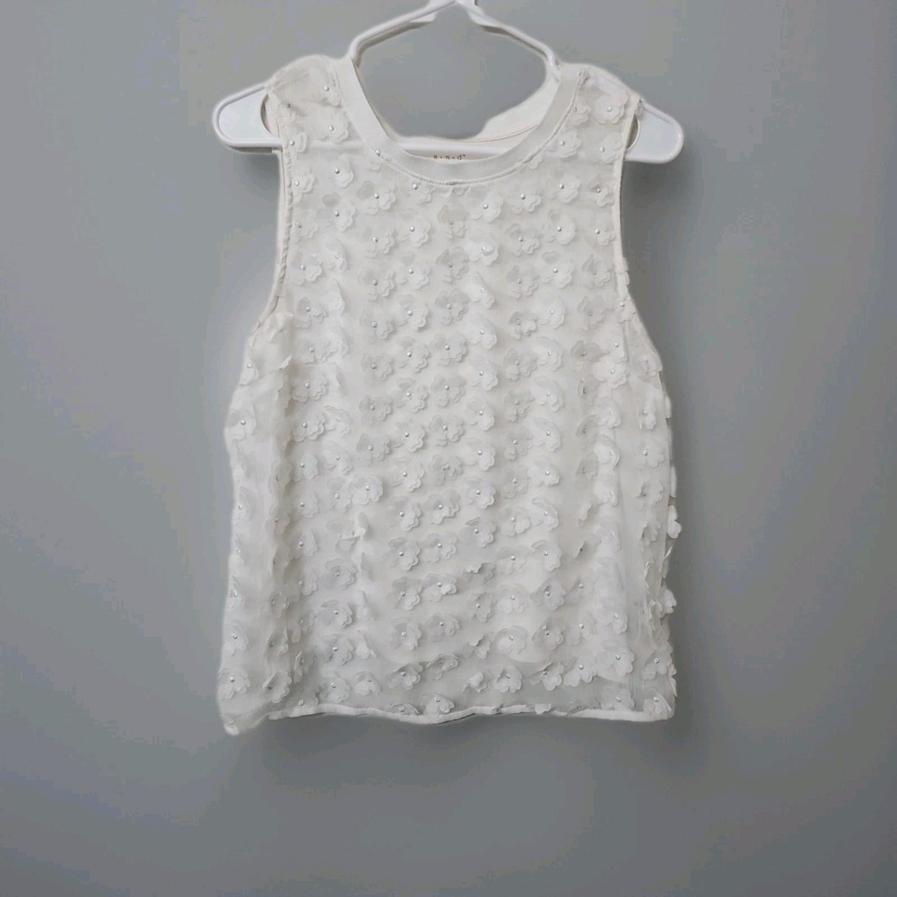 Womens A New Day Sz Med Floral Sheer Cream Tank Top Boho Fairy Romantic
